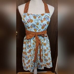 Ladies apron, handmade,  bicycle theme, one size fits all, cotton fabric
